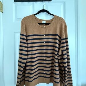 A New Day Tan and Navy Striped Cardigan - New Without Tags - 4X (Fits like 3X)
